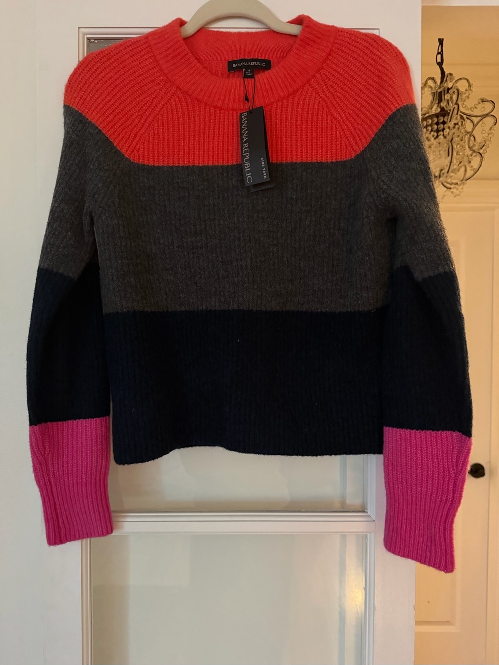 Banana Republic Colorblock Crewneck Sweater - Coral, Gray, Navy & Pink